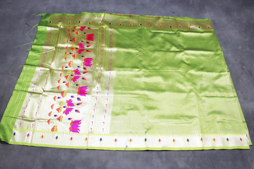 Green Paithani Tissue Fabric Saree with Zari Weaving and Blouse