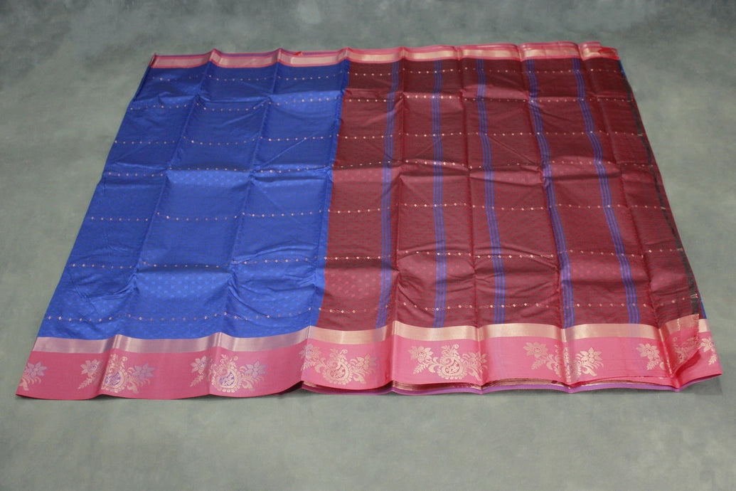 Navy Blue Emboss Silk Saree with Floral Design Satin Border and Blouse Piece