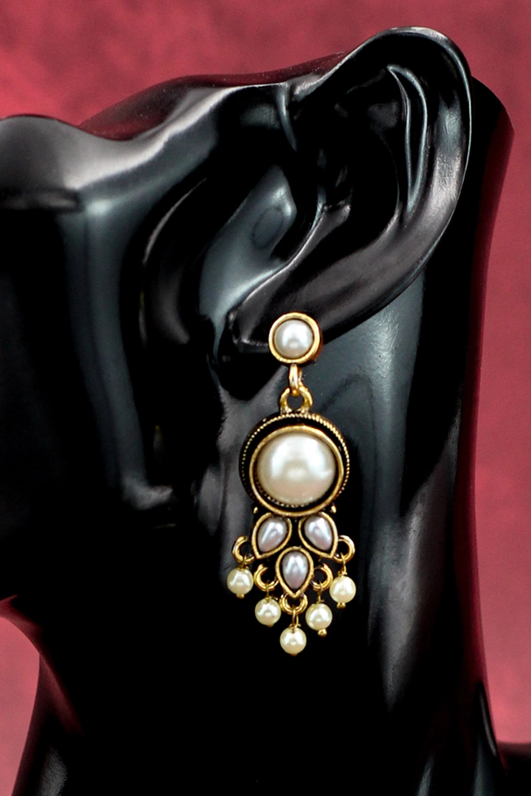 Antique Gold-Tone Pearl Drop Earrings with White Beads Jewelry JCS Fashions