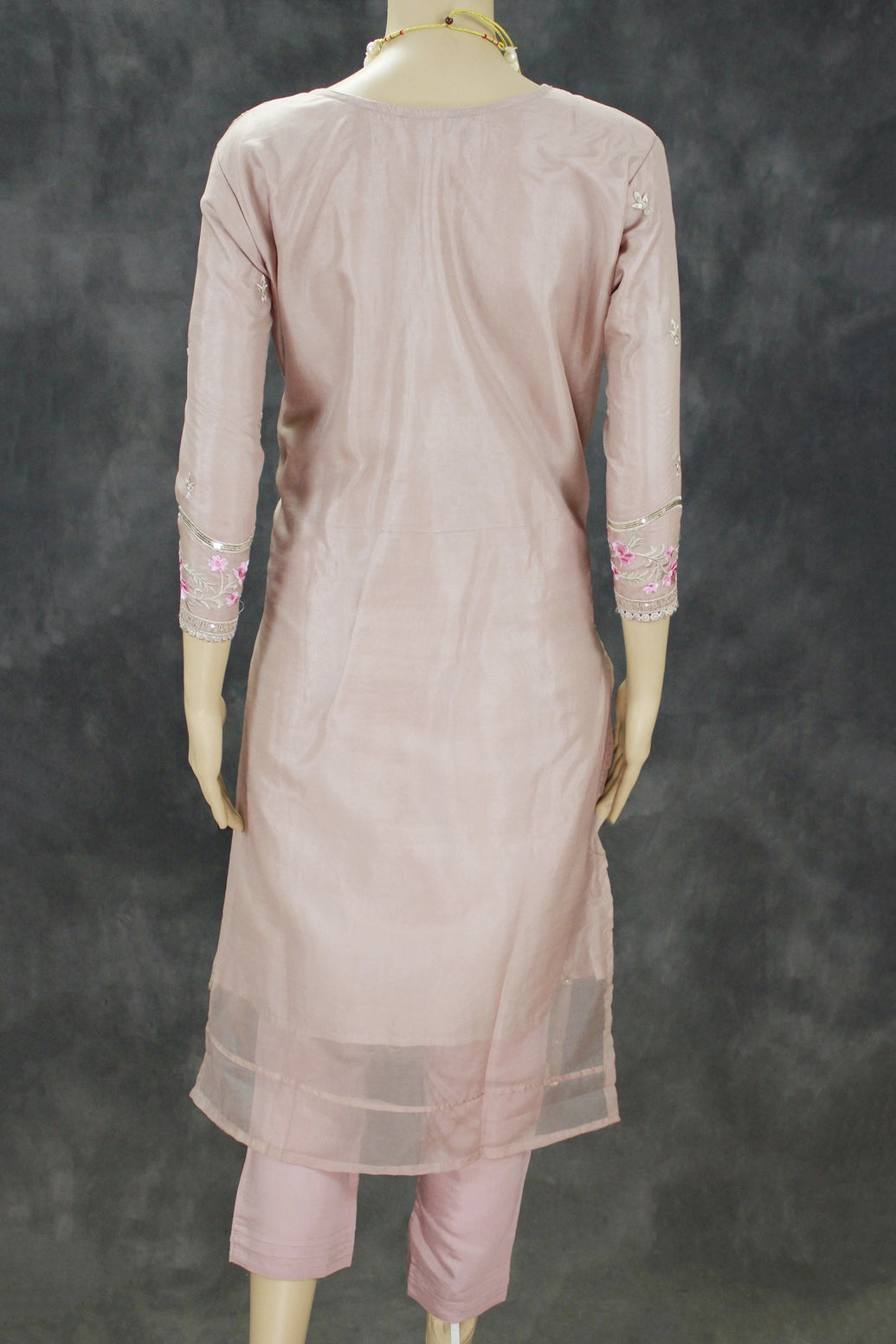 Peach Organza Khatli Work Kurti with Roman Silk Salwar and Border Dupatta – 3 Piece Salwar Set
