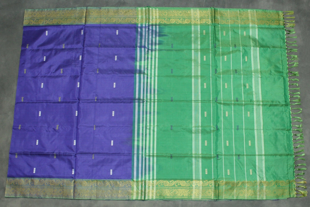 Banana Pith (Vaazhai Naar) Saree with Traditional Zari Butta Border – Violet & Green