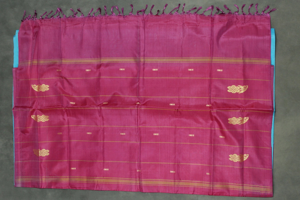Magenta Pink Vaazhai Naar (Banana Pith) Saree with Blue Pallu & Small Butta