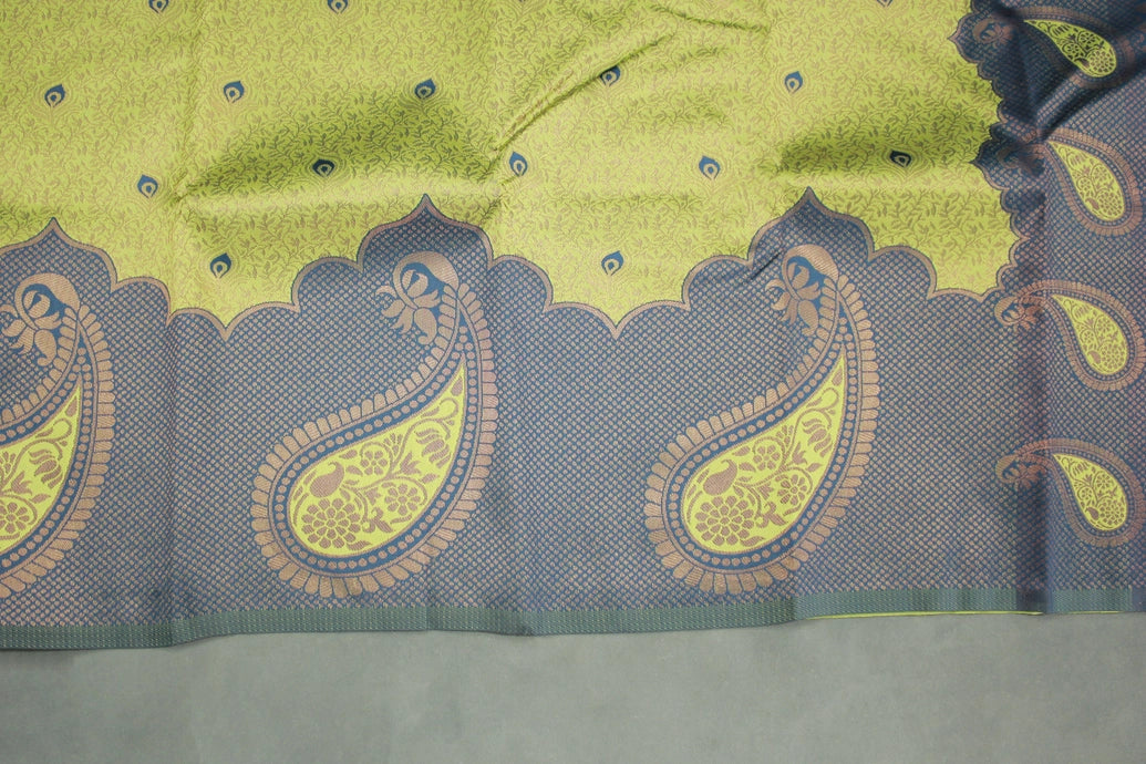 Green Kubera Pattu Saree with Mango Design Border and Matching Blouse