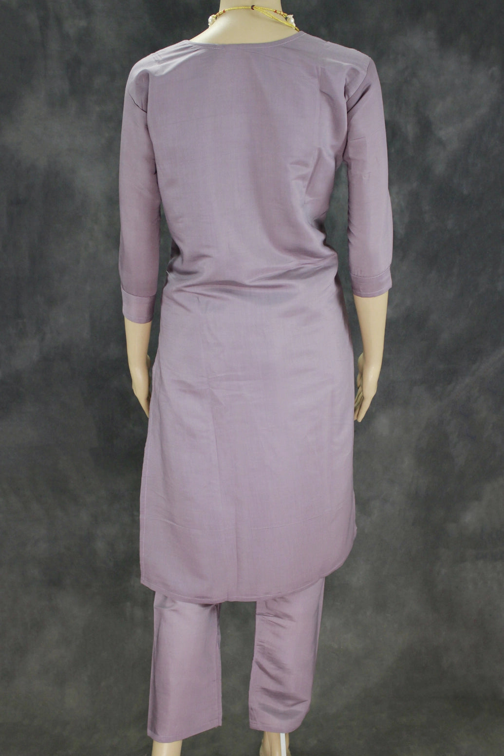 Purple Roman Silk 3-Piece Kurti Set with Elastic Pant and Organza Digital Dupatta