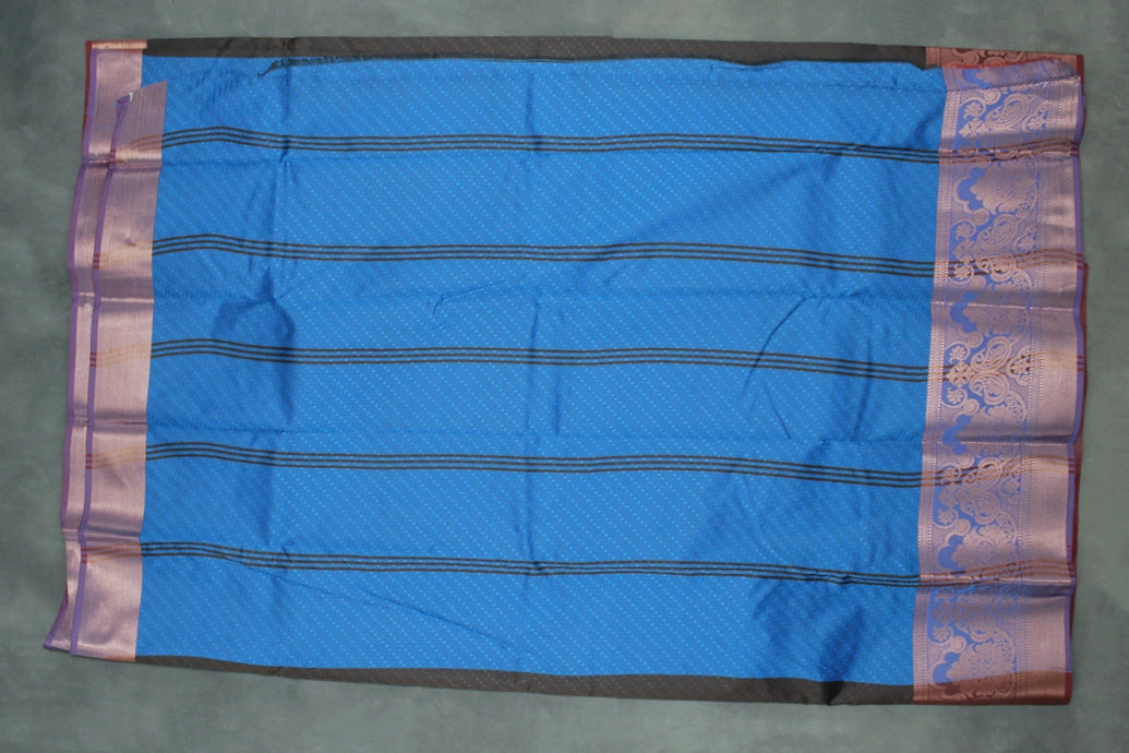 Dark Brown Emboss Silk Saree with Semi Silk Design Border and Contrast Finish