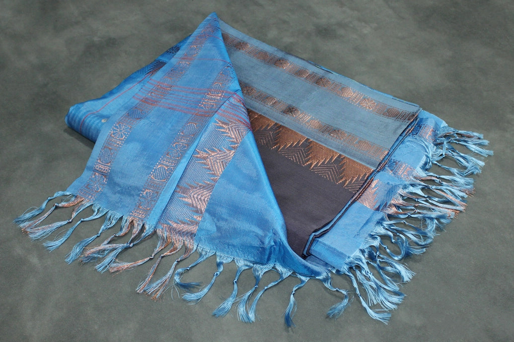Vaazhai Naar (Banana Pith) Saree with Zari Border and Small Butta - Blue