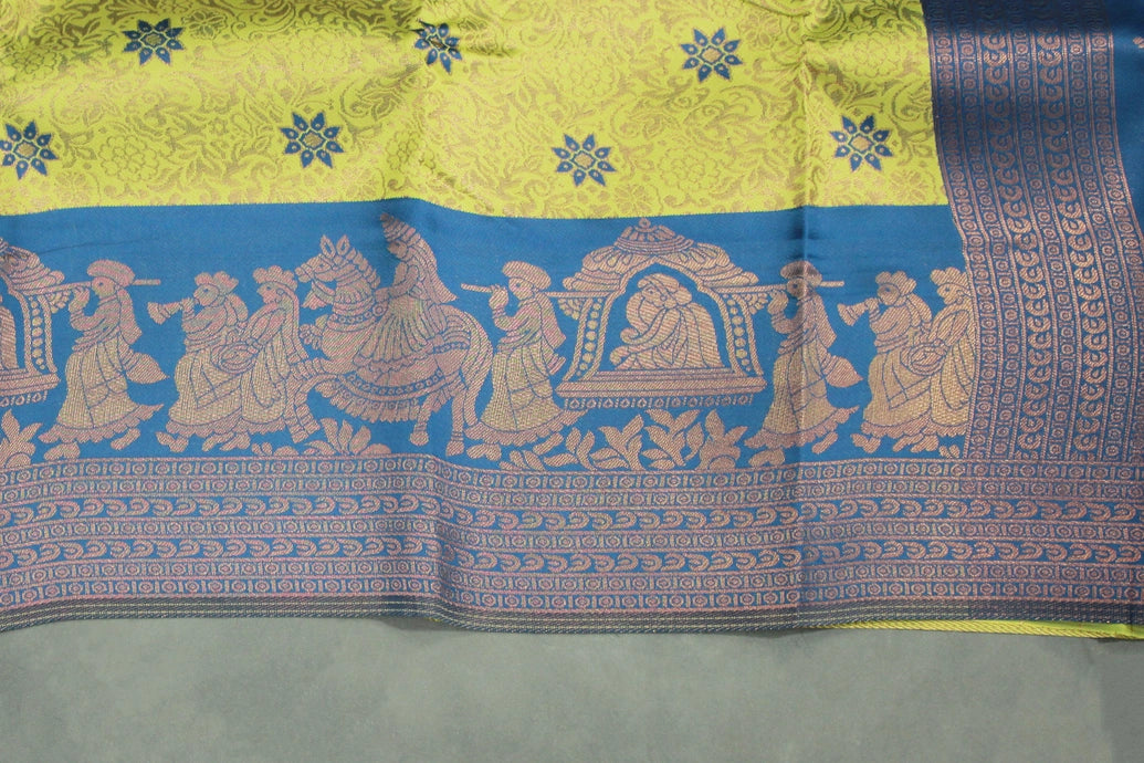 Green Kubera Pattu Saree with Pallakku Border and Matching Blouse