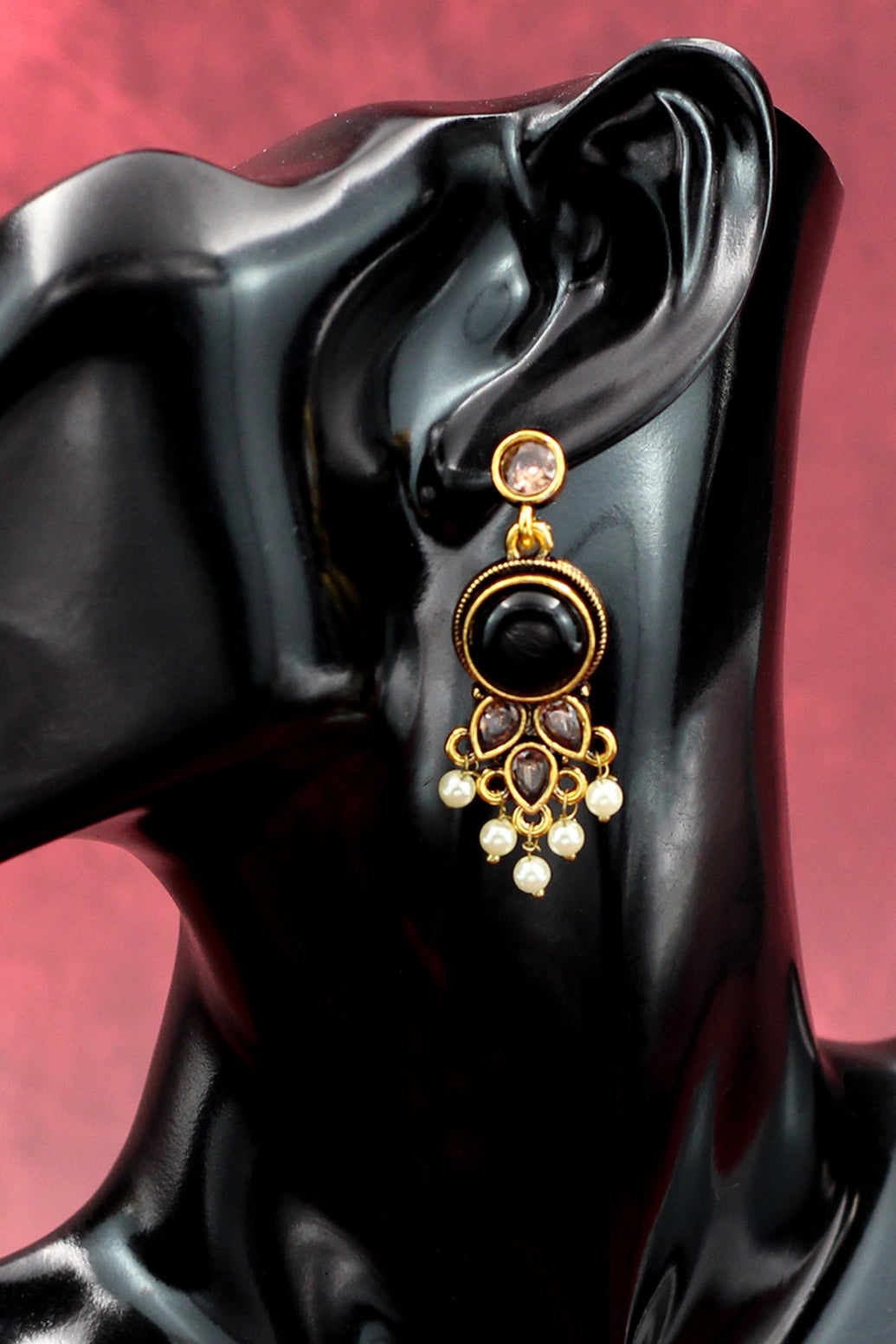 Black Gold-Tone Antique Pearl Drop Earrings for Traditional Indian Wear Jewelry JCS Fashions