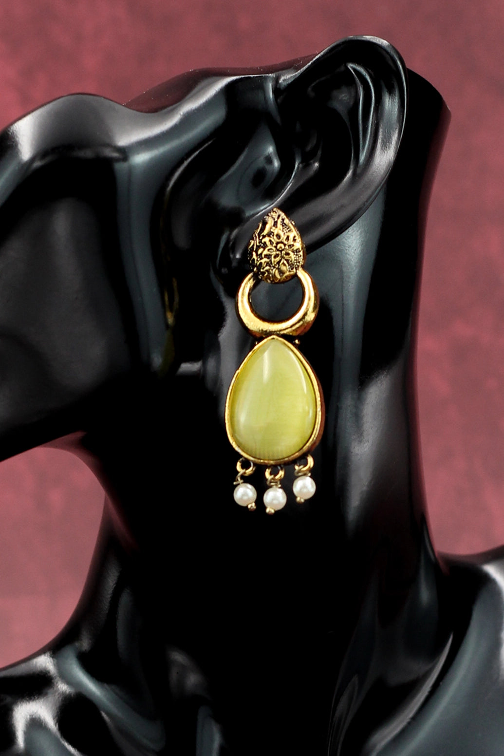 Gold-Tone Teardrop Earrings with Pearl Drops - Ethnic Fashion Earrings Jewelry JCS Fashions