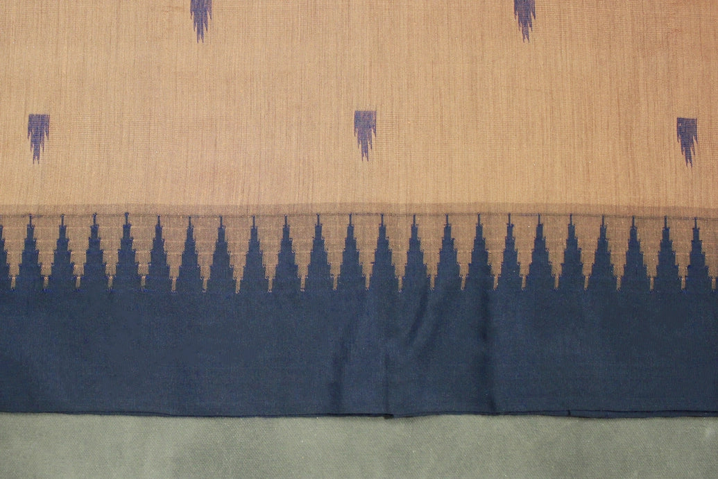 Brown Kalyani Cotton Saree with Puttas Design and Zari Border, Blouse Included