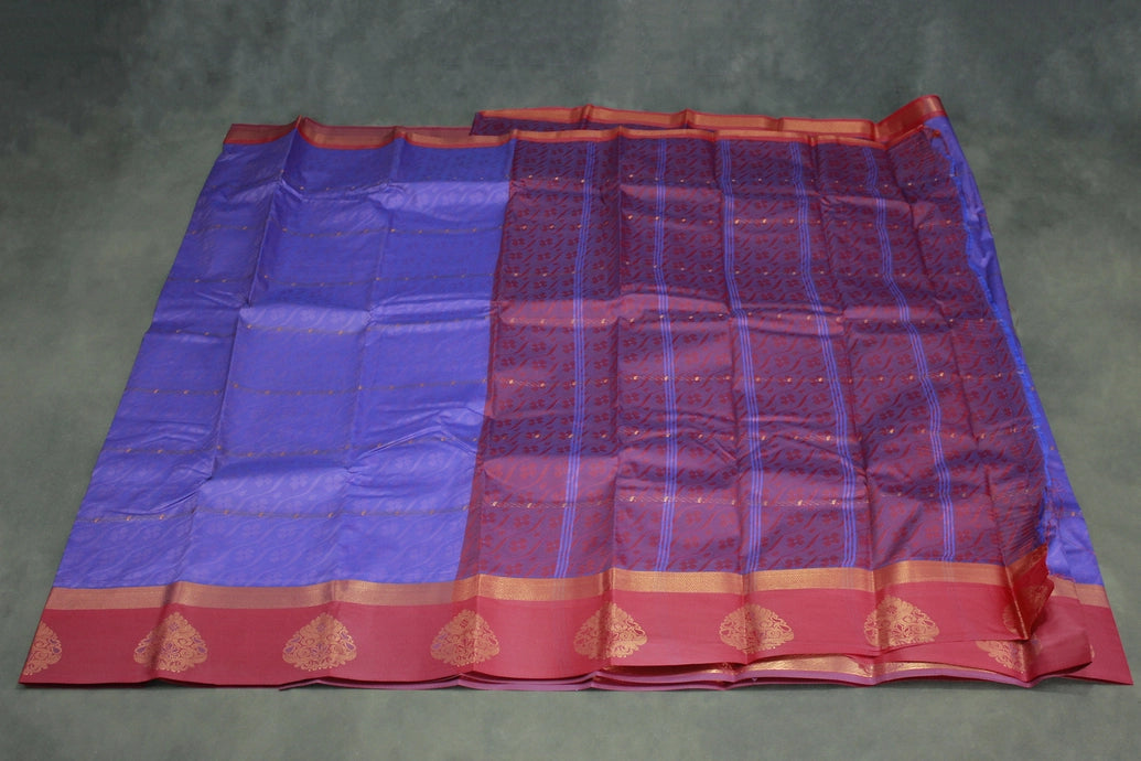 Dark Lavender Emboss Silk Saree with Floral Design and Satin Border, Comes with Blouse