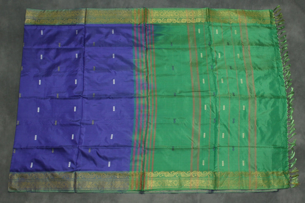 Leaf Green Vaazhai Naar (Banana Pith) Saree with Zari Border and Small Butta