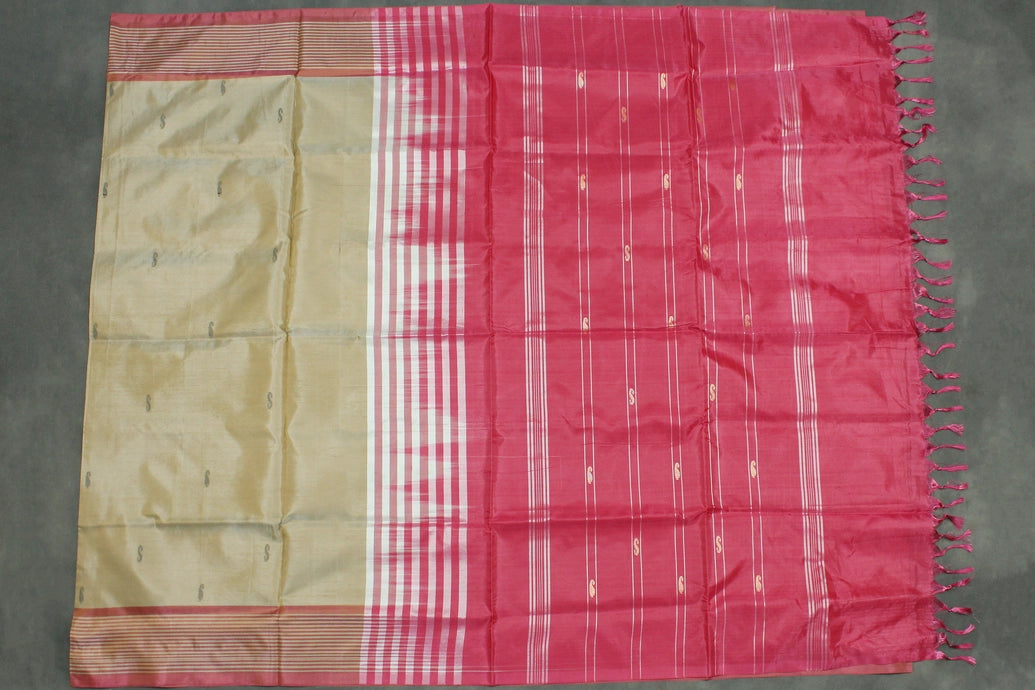 Banana Pith (Vaazhai Naar) Borderless Saree in Beige & Rose Pink with Small Butta