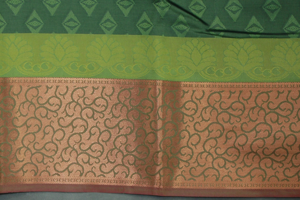 Green Emboss Silk Saree with Semi Silk Border Design, Traditional Wedding Wear for Women