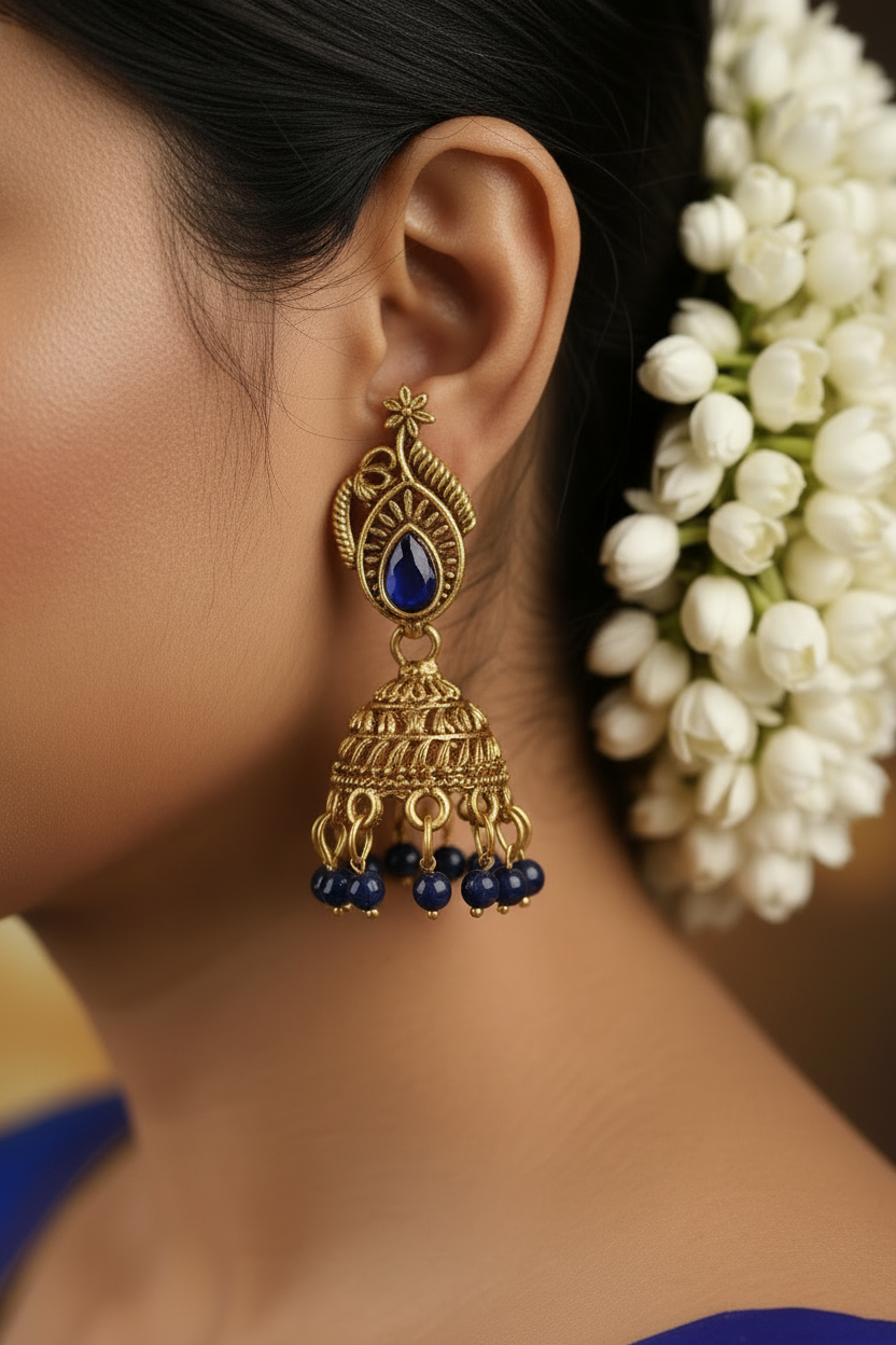 Red Antique Leaf-Design Jhumka Earrings for Women —