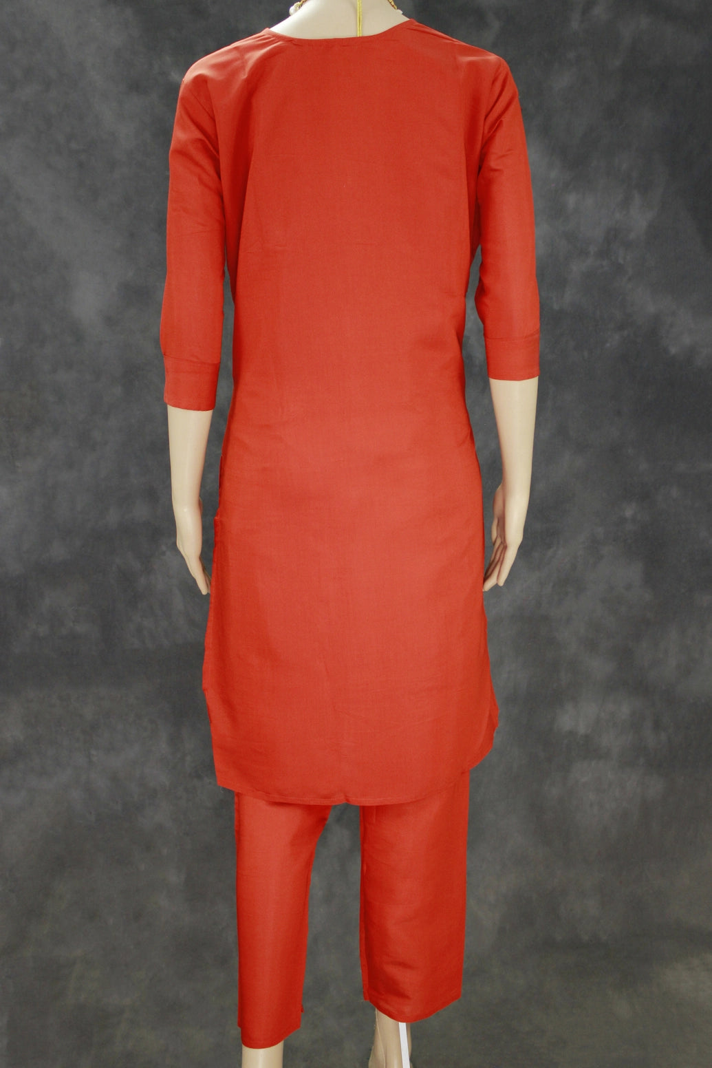 Roman Silk 3-Piece Salwar Kameez Set with Organza Digital Dupatta - Orange, Zari & Sequin Embroidered Neck