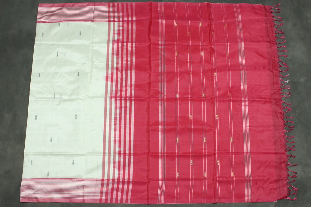Hot Pink Vaazhai Naar (Banana Pith) Saree - Borderless Body with Subtle Stripes and Small Butta Motifs