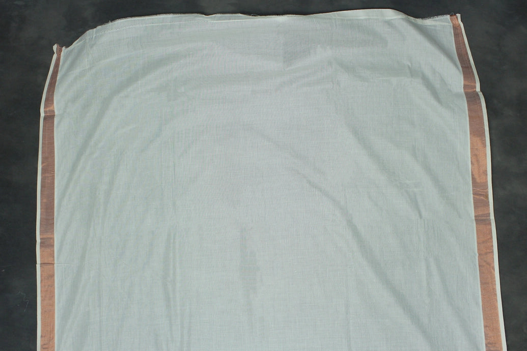 Pure Kerala Cotton Saree with Copper Zari Peacock Embroidery - White