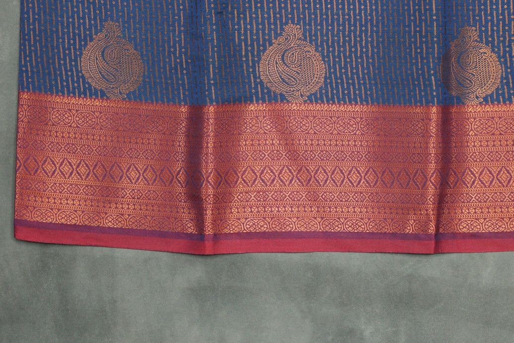Navy Blue Bridal Pattu Saree with Full Body Zari Work and Traditional Border, Semi Silk