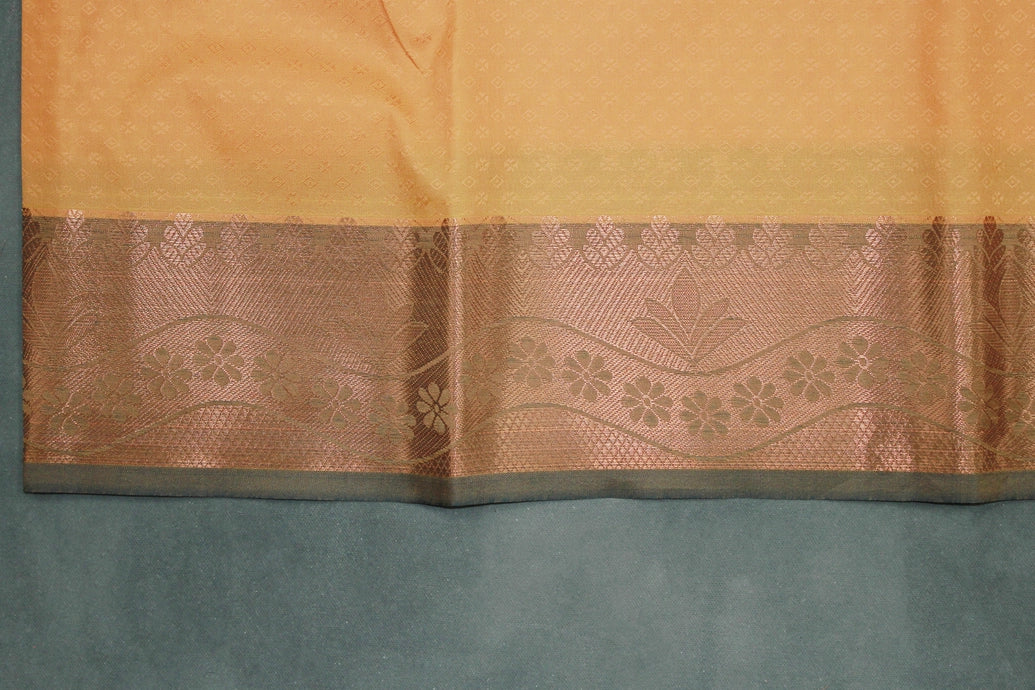 Yellow Emboss Silk Saree with Beautiful Border and Semi Silk Look