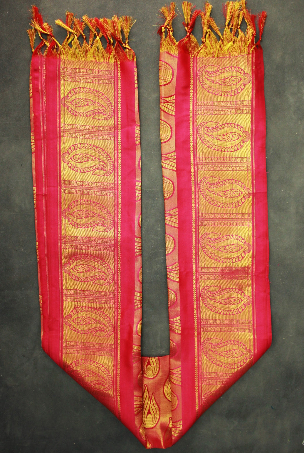Pink Zari Pattu Shawl with Decorative Border, 70 inch Traditional Ponnadai for Arangetram and Events