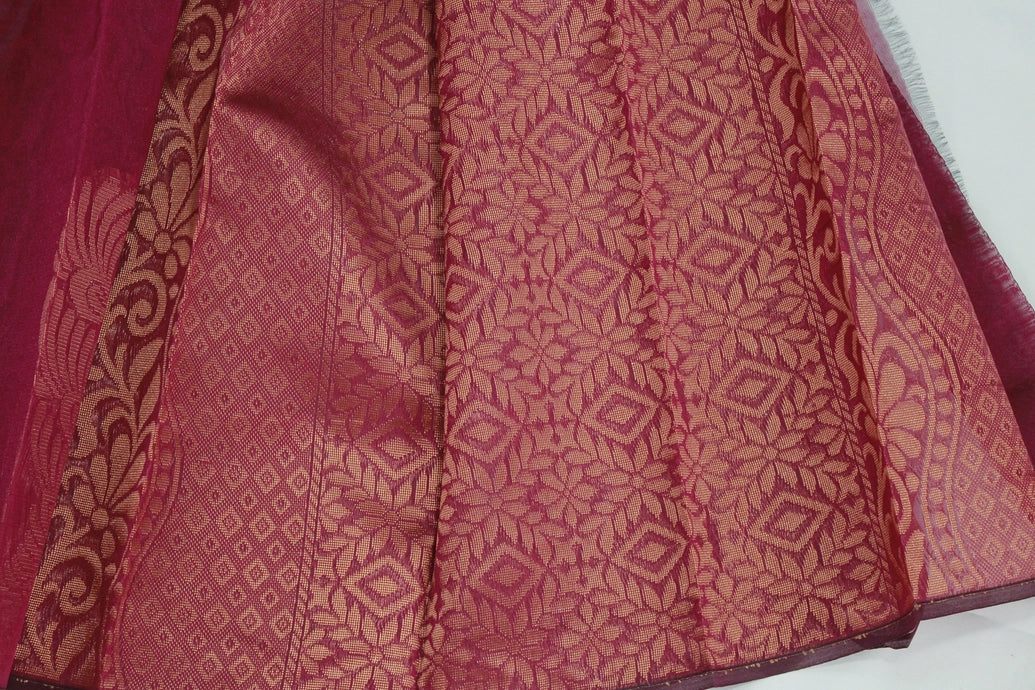 Maroon Silk Cotton Saree with Zari Border, Borderless Design, Comes with Blouse