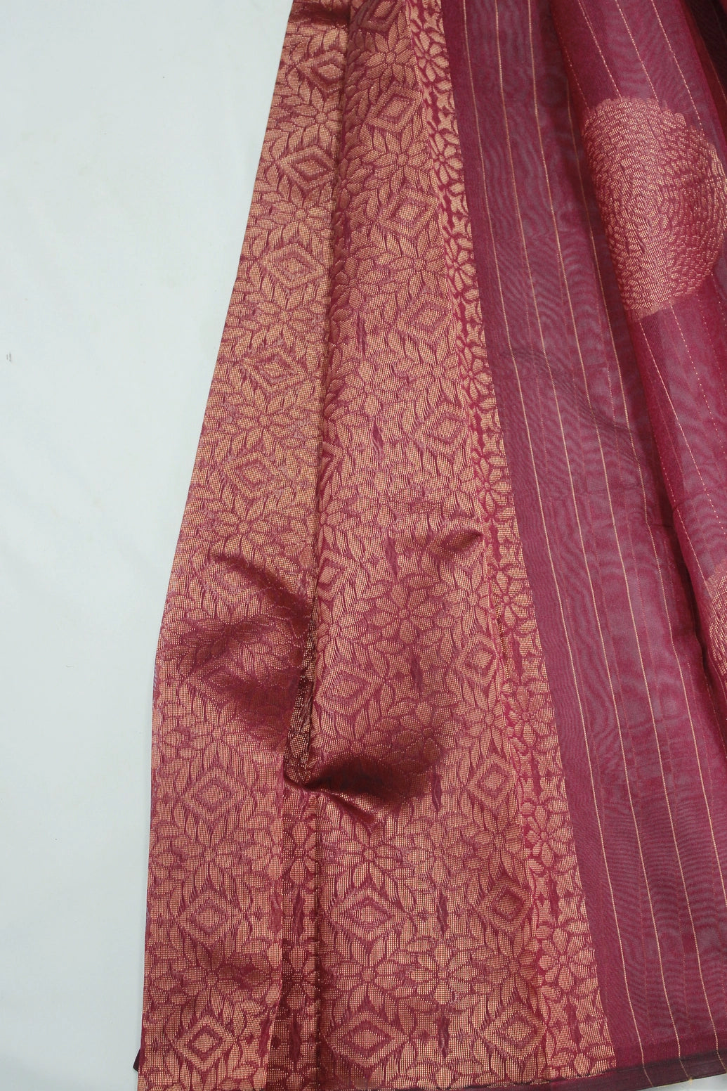 Maroon Silk Cotton Saree with Zari Border, Borderless Finish and Matching Blouse