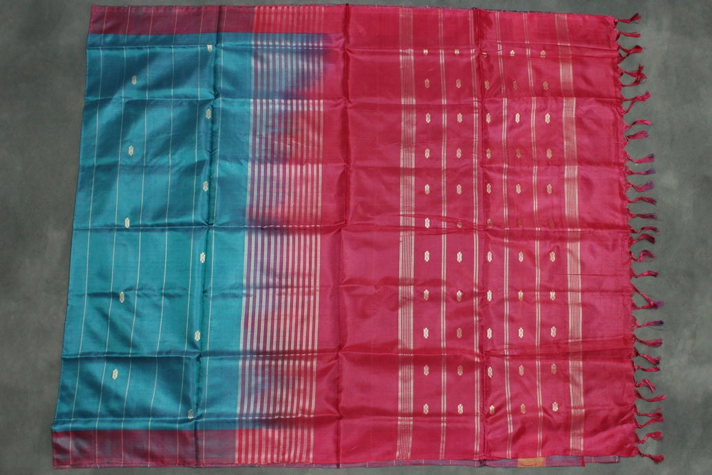 Pinkish Red Vaazhai Naar (Banana Pith) Borderless Saree with Small Buttas