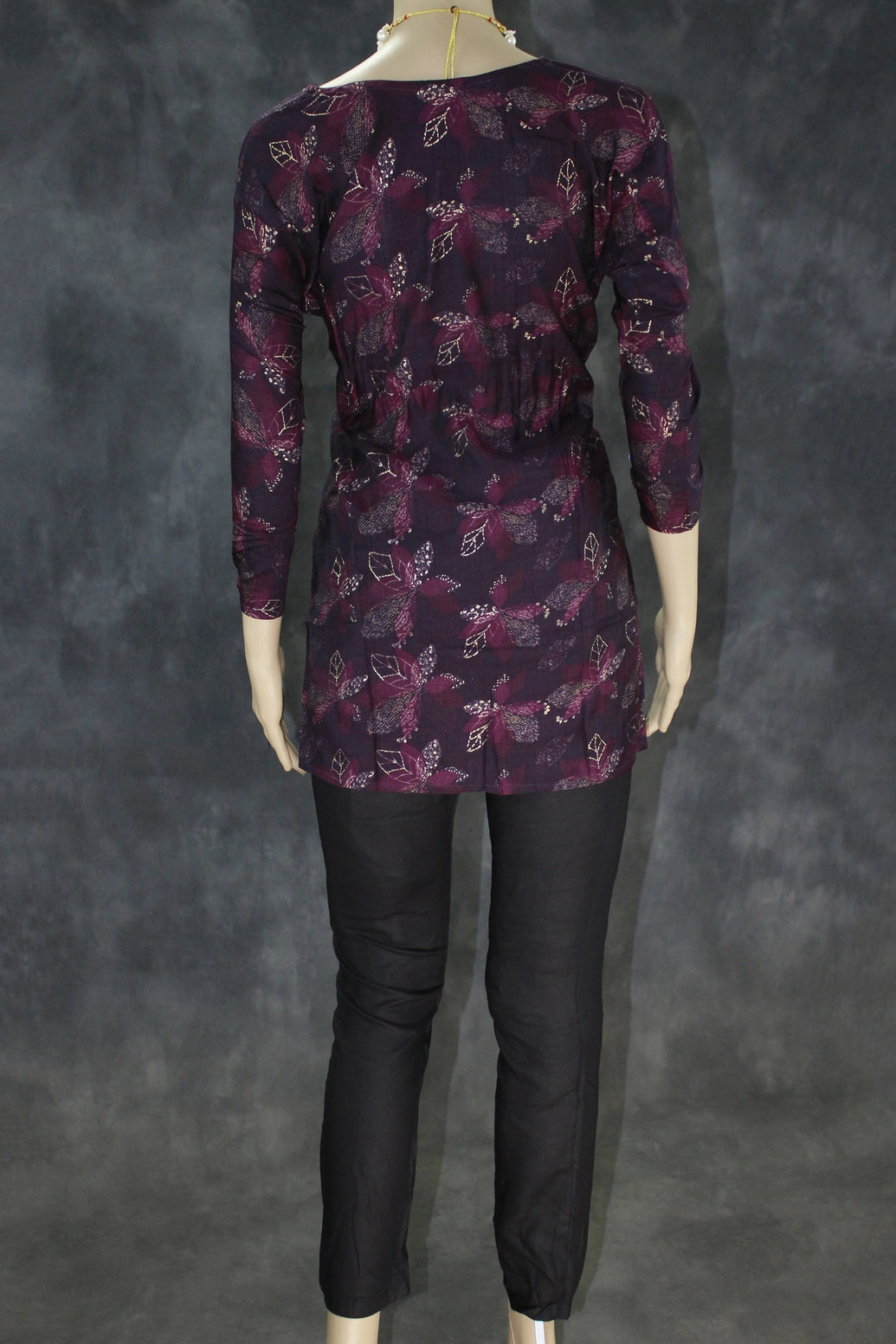 Purple Cotton Floral Kurti Set - 2 Piece Kurta with Elastic Pants