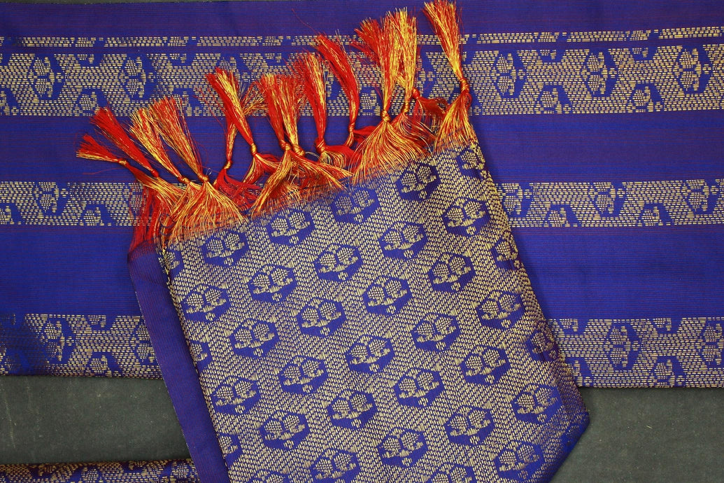 Violet Ponnadai Poly Silk Jacquard Temple Shawl with Zari Pattern and Tassels for Pooja Weddings Functions