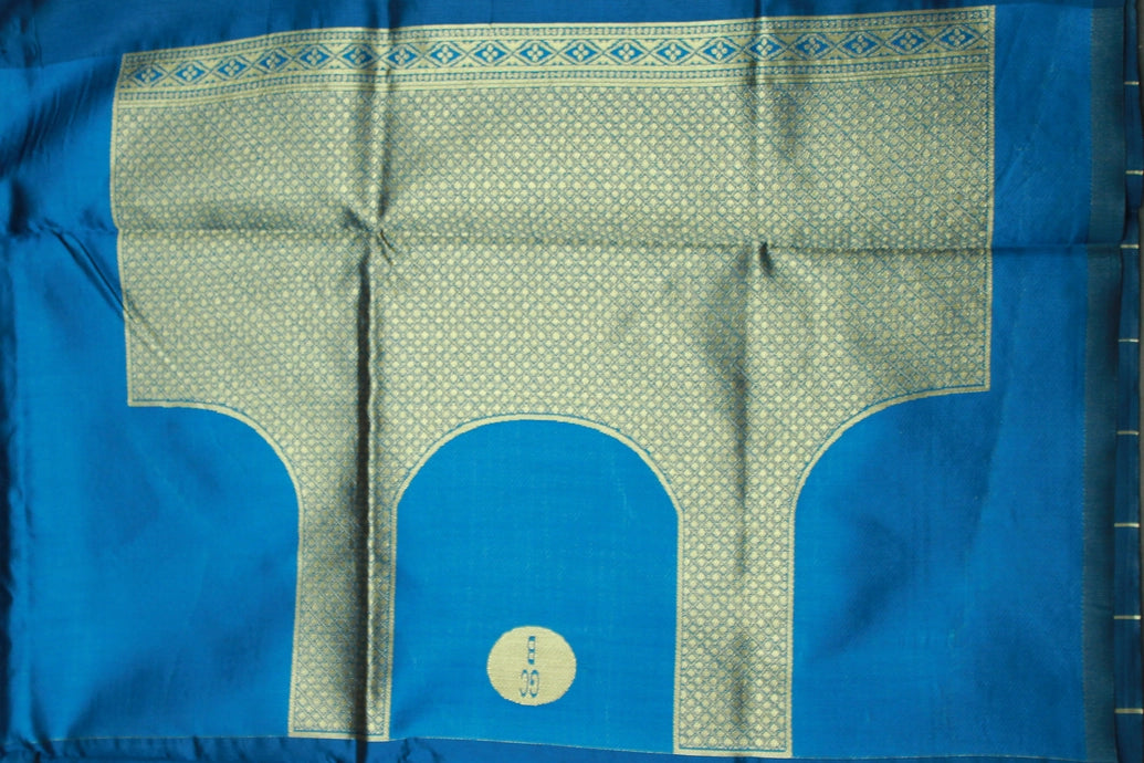 Peacock Blue Paithani Pure Silk Saree with Zari Woven Pallu & Border, Patterned Body and Butti Work