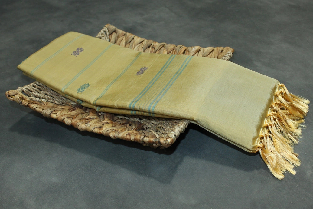 Peacock Blue Vaazhai Naar (Banana Pith) Saree with Zari Border and Butta