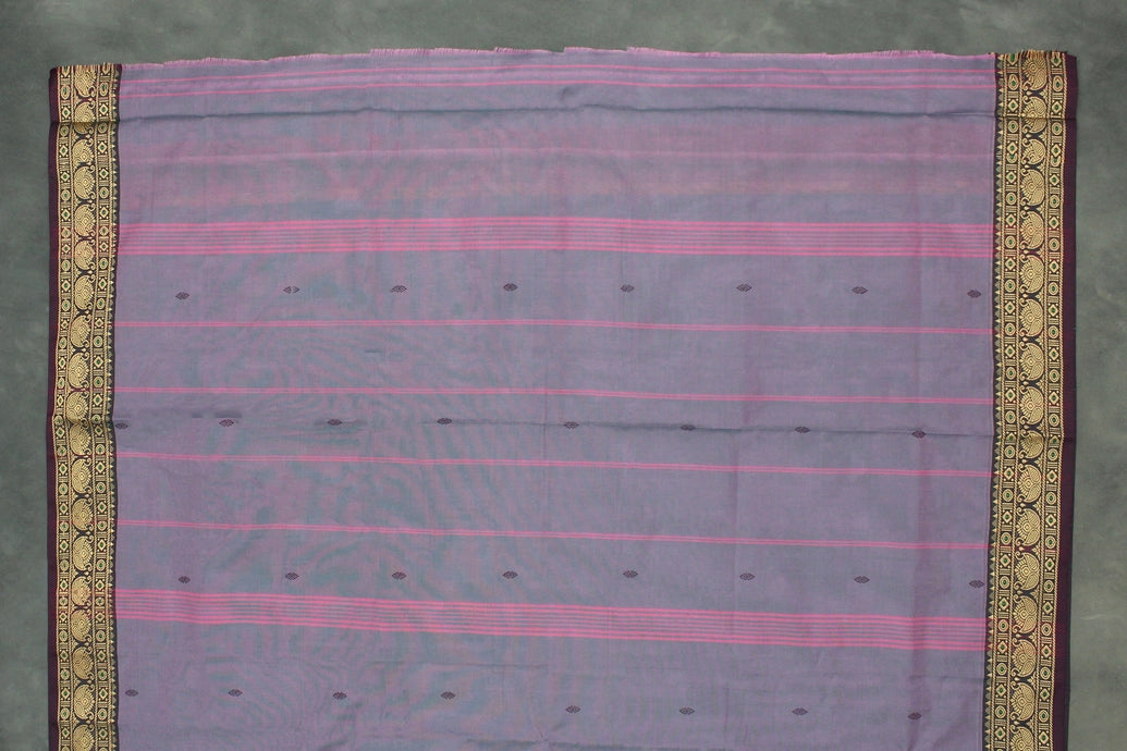 Pale Lavender Poly Cotton Saree with Woven Gold-Thread Border and Butta Motifs Saree JCS Fashions