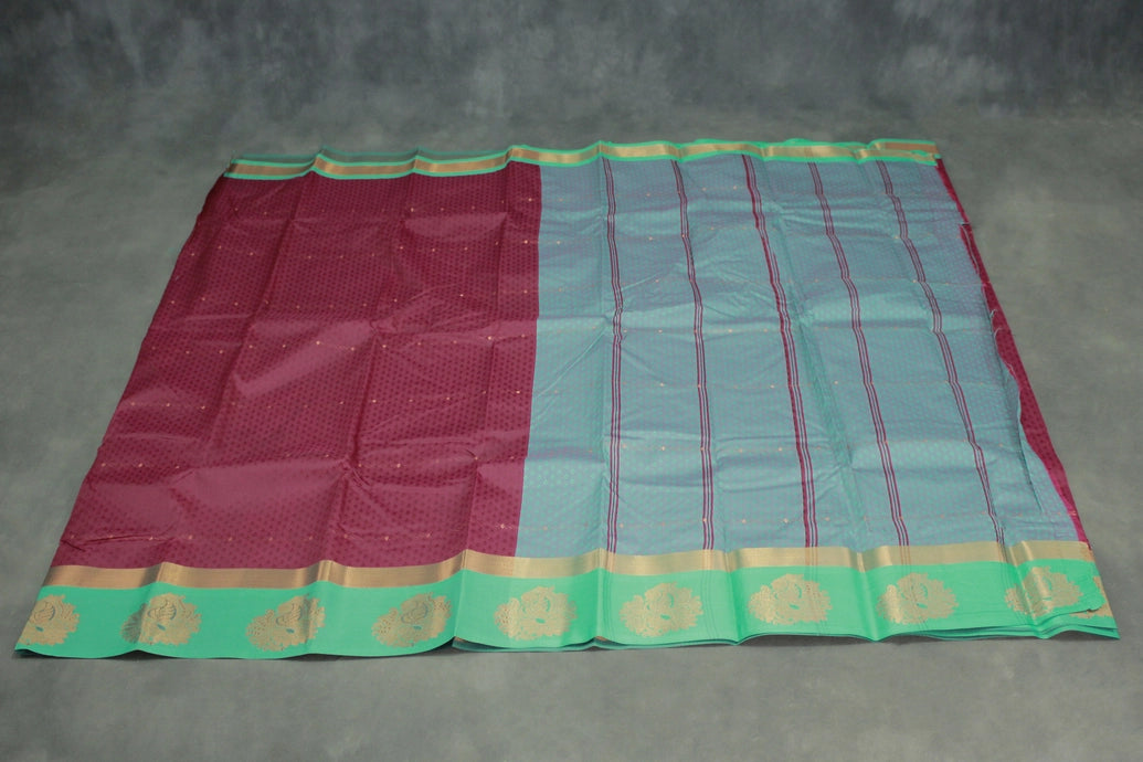 Maroon Emboss Silk Saree with Floral Design Satin Border and Blouse