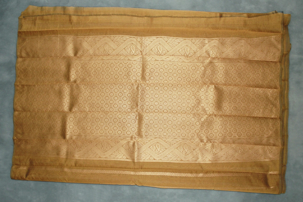 Mustard Silk Cotton Saree with Zari Border and Blouse Piece, Border Less Look