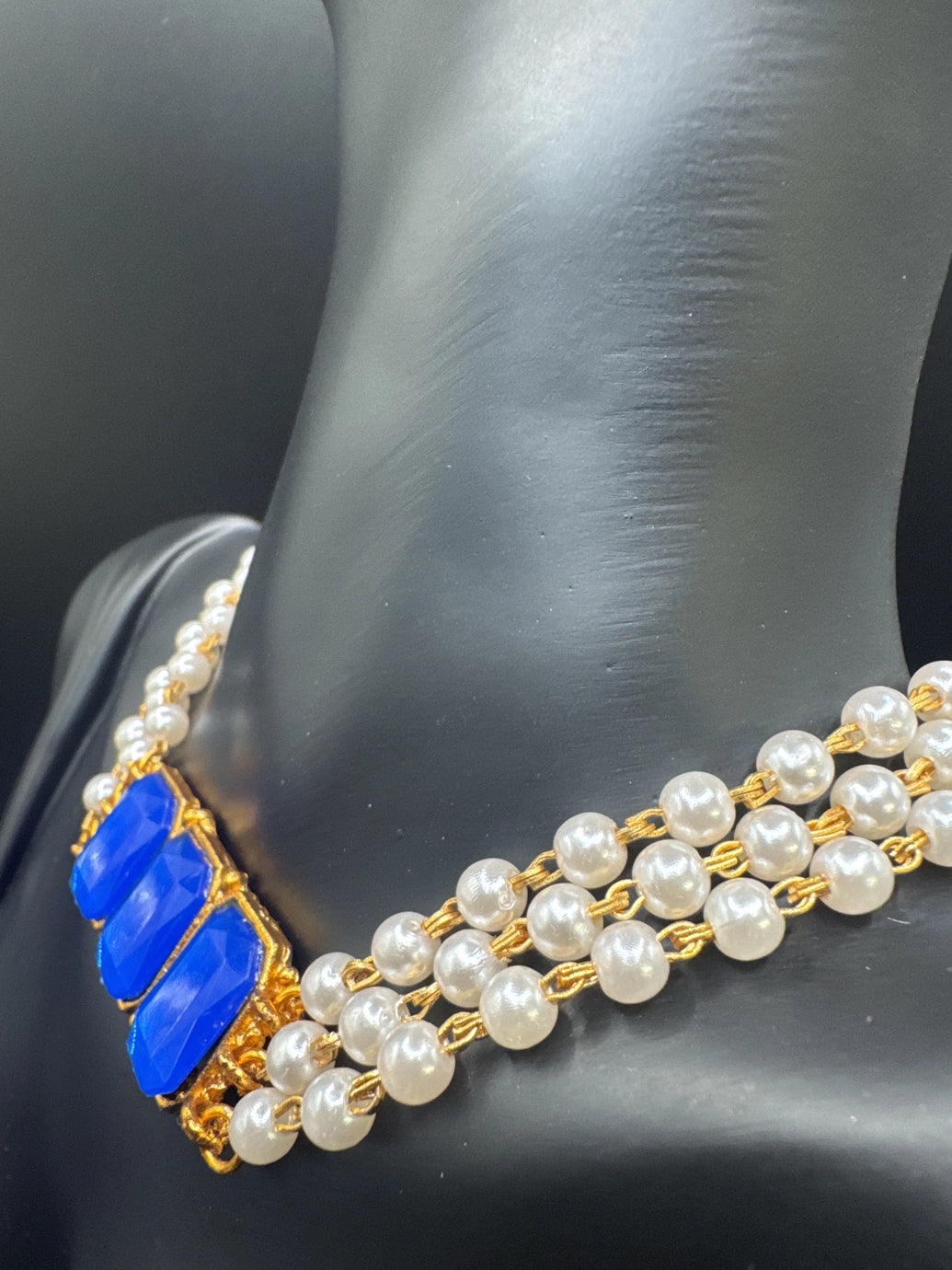 Gold-Tone Pearl Choker Necklace Set with Imitation Stones and Matching Stud Earrings Jewelry JCS Fashions