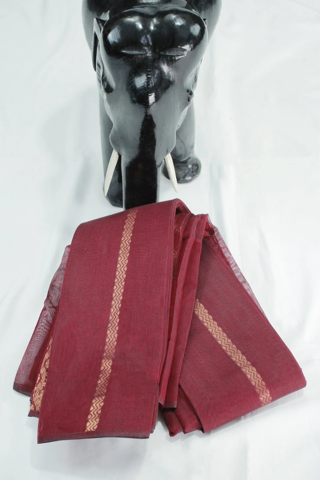 Maroon Silk Cotton Saree with Zari Border and Matching Blouse for Traditional Festive Wear