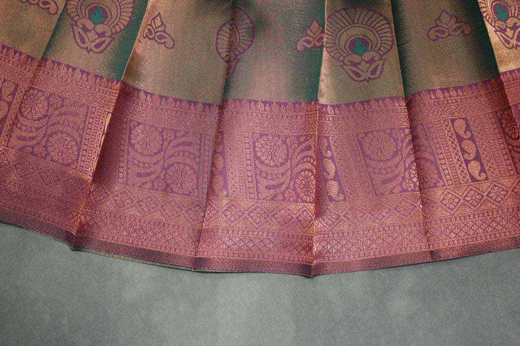 Kubera Pattu Saree Mehendi Green with Zari Design Border and Matching Blouse - Semi Silk Traditional Wear