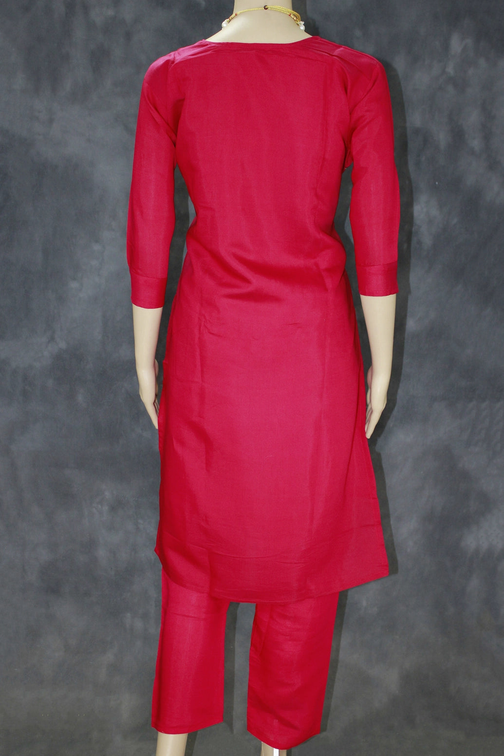 Elegant Dark Pink Roman Silk 3-Piece Kurta Set