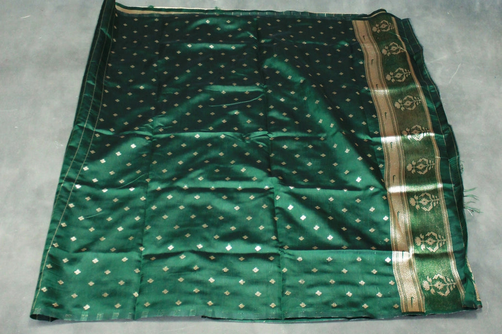 Bottle Green Paithani Tissue Saree with Zari Work and Blouse, Full Body Weaving
