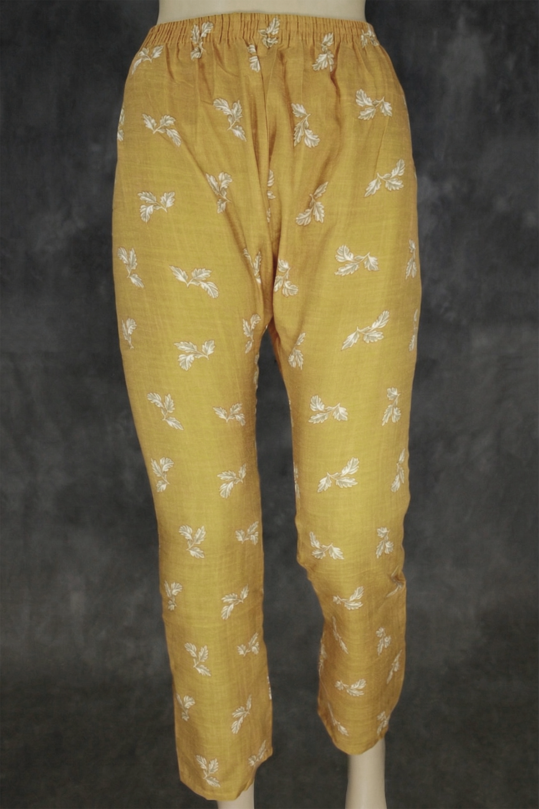 Mustard Yellow Cotton Kurti Pant Set with Printed Design, Elastic Waist & 2-Piece Kurta Pajama Style