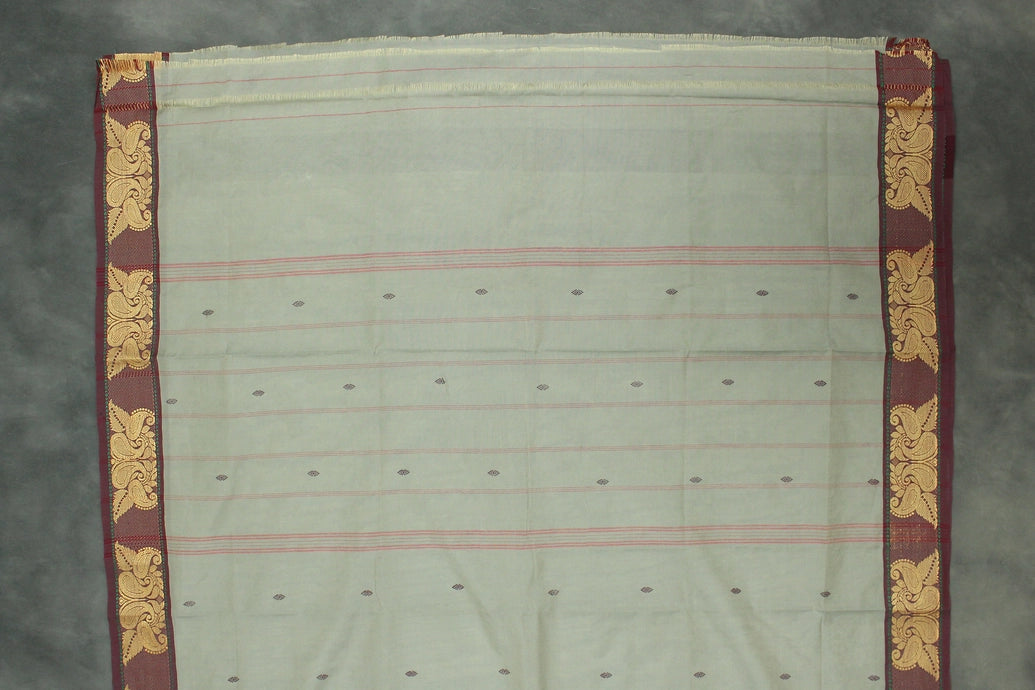 Beige Poly Cotton Butta Saree with Maroon Threaded Gold-Tone Motif Border - Traditional Ethnic Wear Saree JCS Fashions