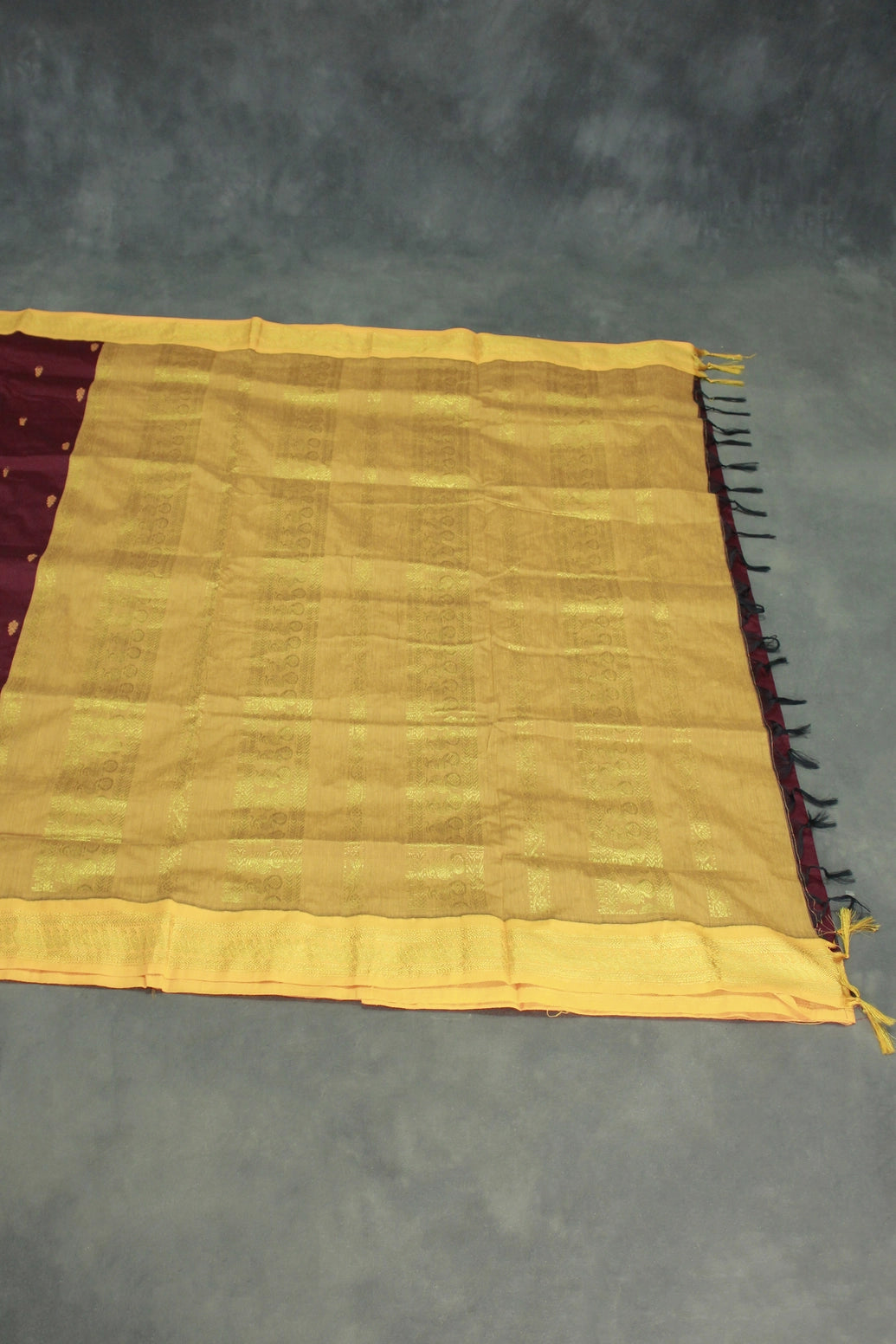 Maroon Kalyani Cotton Saree with Puttah Design and Zari Border, Includes Blouse