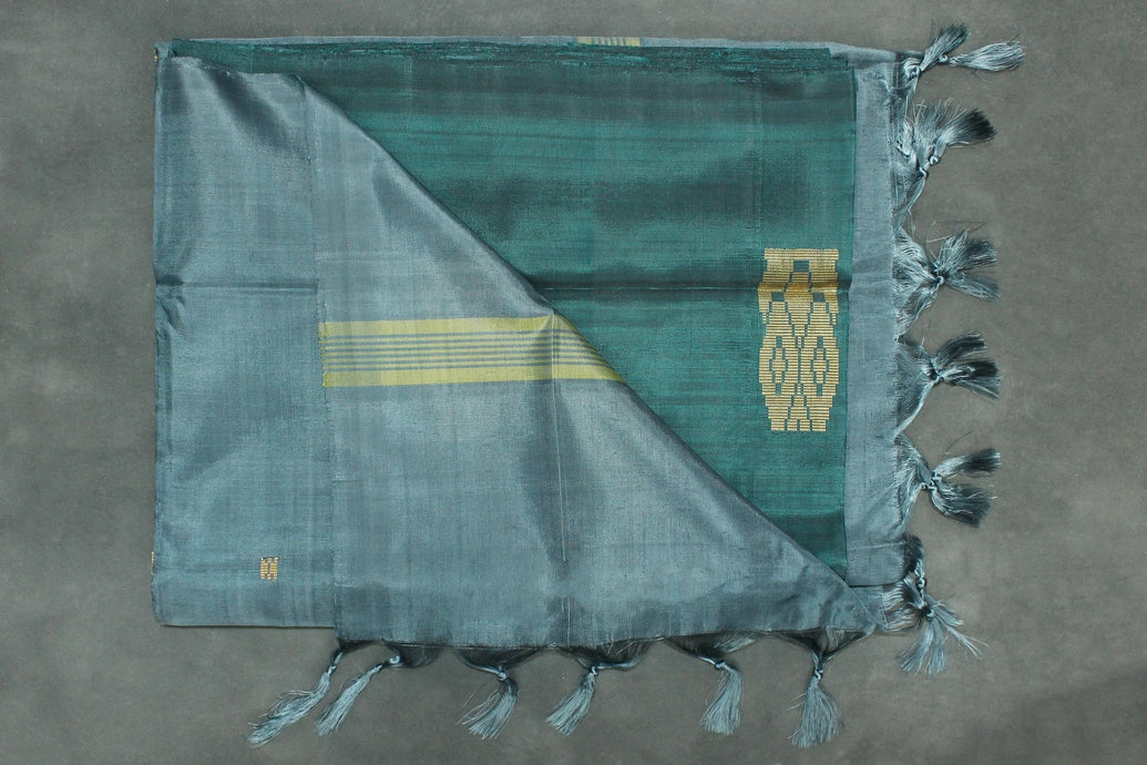 Grey Vaazhai Naar (Banana Pith) Handloom Saree with Gold Butta and Tassels