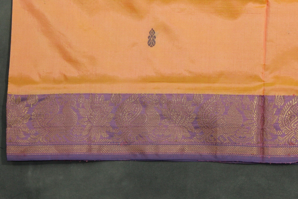 Vaazhai Naar (Banana Pith) Saree in Navy Blue and Orange with Zari Design Border, Full-Body Buttas and Blouse Piece