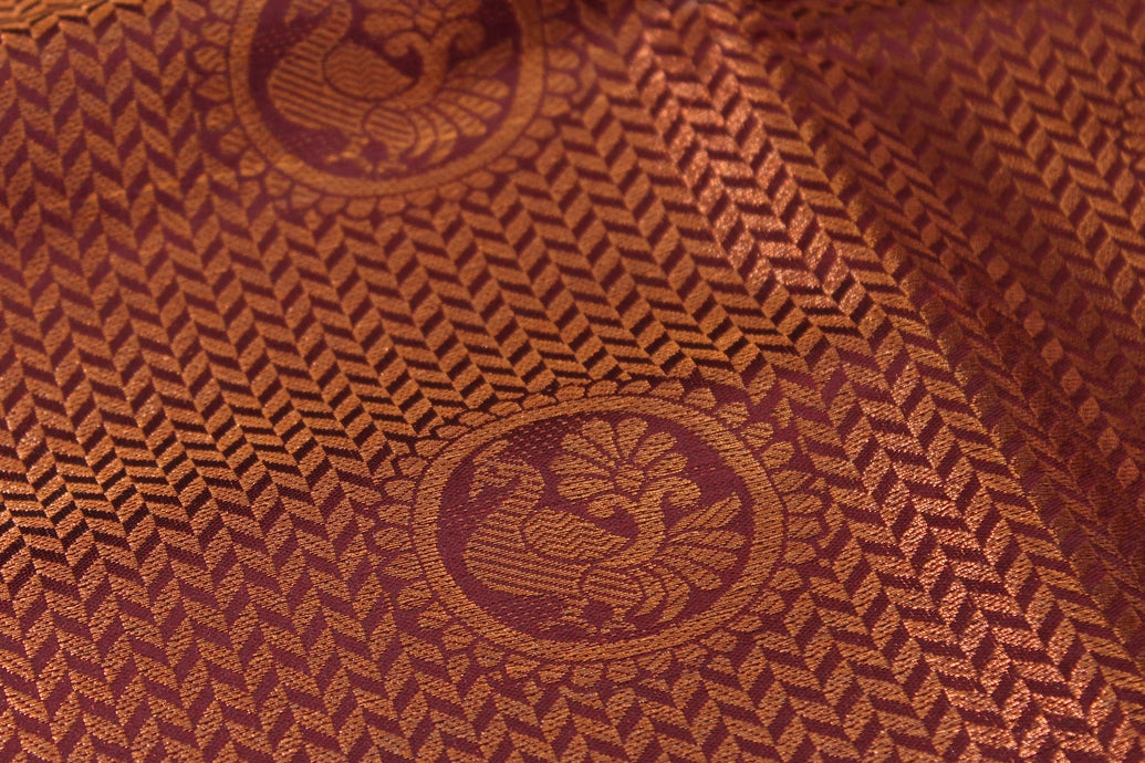 Maroon Bridal Kanjivaram Pattu Saree with Full Body Zari Work and Traditional Border