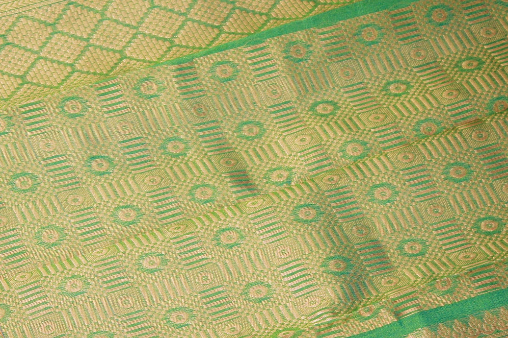 Green Silk Cotton Saree with Beautiful Zari Border and Blouse Piece, Traditional Woven Design
