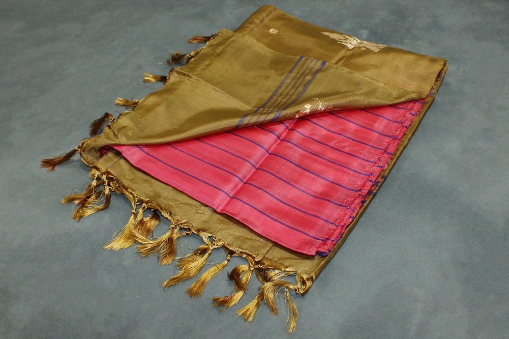 Vaazhai Naar Banana Pith Borderless Saree with Full-Body Buttas - Pink
