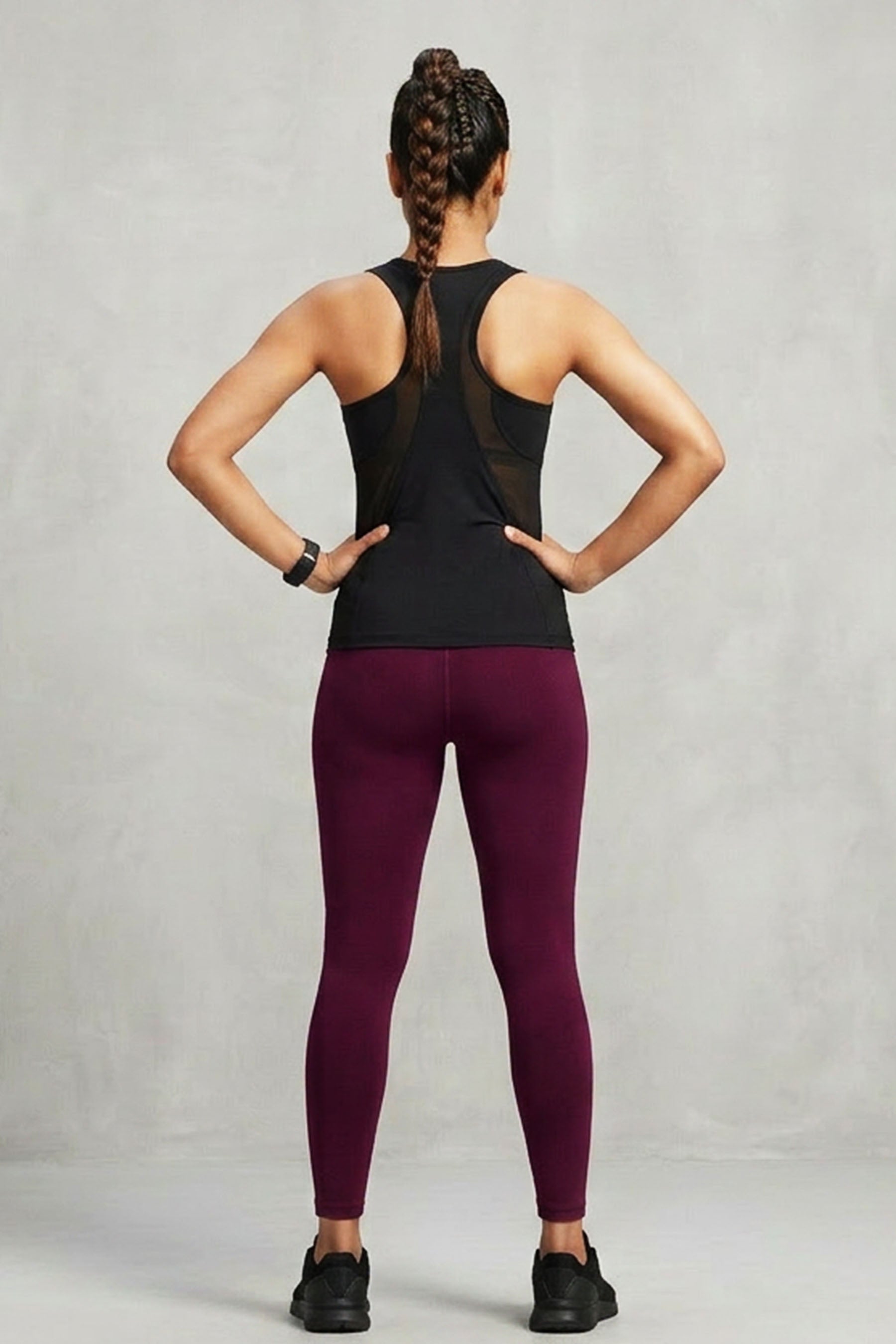 Maroon JCS Elite Ankle-Length Leggings with 4-Way - AI Model Photo 1
