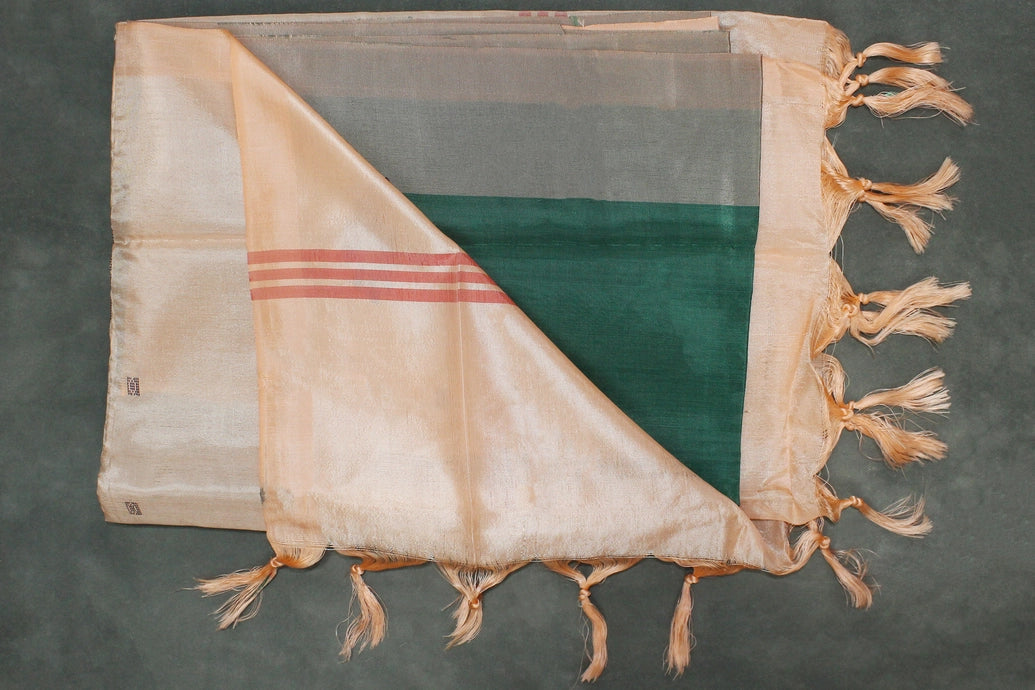 Peach Vaazhai Naar (Banana Pith) Saree with Small Butta - Borderless Traditional Saree